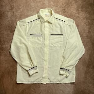 Vintage 70s TanJay Nygard Pale Yellow Button Up Polyester Blouse Womens 12 Retro